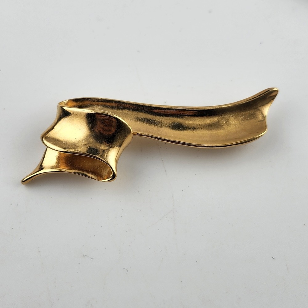 Vintage AVON‎ Gold Tone Ribbon 3" Brooch Pin Rollover Closure